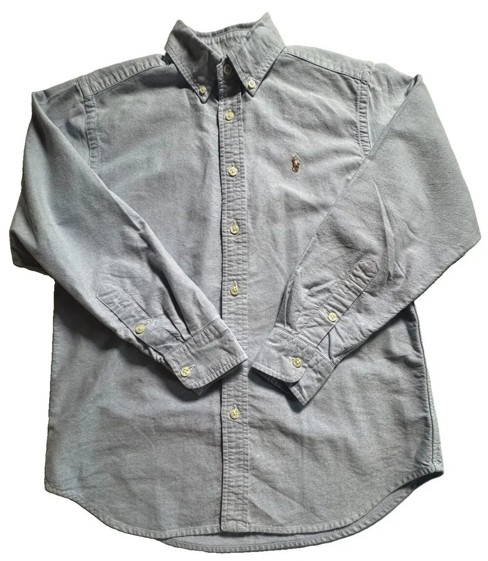 Ralph Lauren Boys Size 12 Blue Oxford Button Down Shirt Pony Logo Cotton